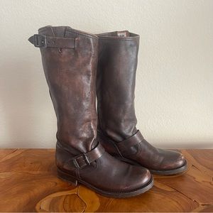 FRYE Veronica Tall Slouch Brown Distressed Leather Riding Boots - 7.5